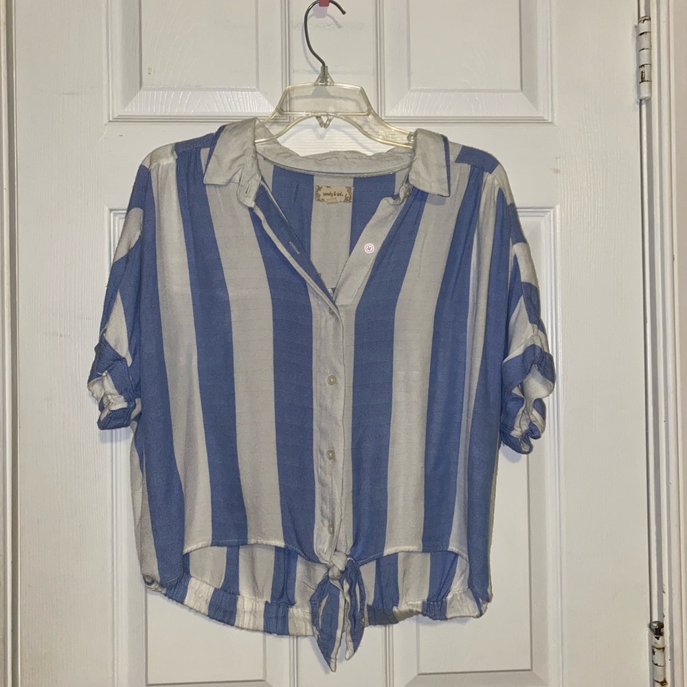 Cotton striped button down tie shirt